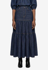 Saint Laurent Tiered Denim Maxi Country Skirt Indigo 874178-Y03GB-4240