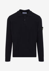 Logo Patch Wool Knit Polo Sweater