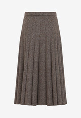 Textured Weave Pleated Midi Skirt