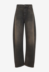 Wide-Leg Washed Denim Pants