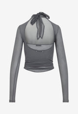 Layered Sheer Foulard-Neck Top