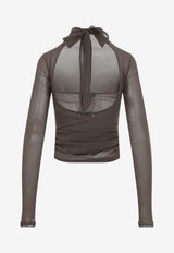 Layered Sheer Foulard-Neck Top