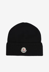 Logo Patch Ribbed Wool Beanie