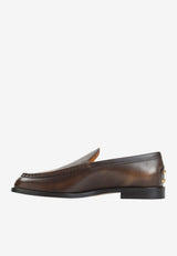 Antiqued Leather Loafers with Metal Studs