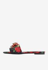 Rose Print Brocade Flat Sandals