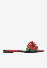 Rose Print Brocade Flat Sandals