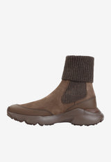 Suede and Rib Knit Ankle Boots