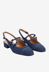 Peche Mary-Jane Slingback Denim Flats