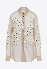 Argo Silk Organza Shirt with Flower Appliques