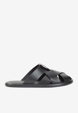 Embossed Logo Leather Slippers