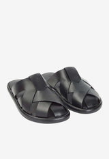 Embossed Logo Leather Slippers