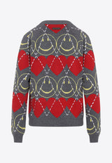 Jacquard Smile Wool Blend Cardigan