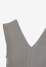 V-neck Twill Midi Dress