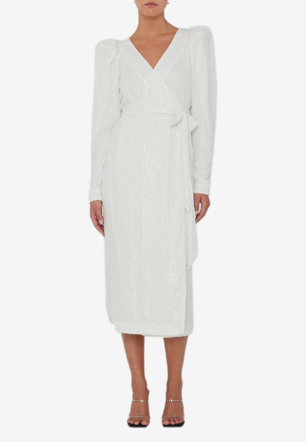 ROTATE Sequined Midi Wrap Dress White 112160857WHITE