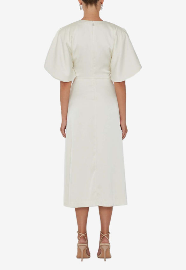 ROTATE Short-Sleeved Satin Midi Dress White 112167857WHITE