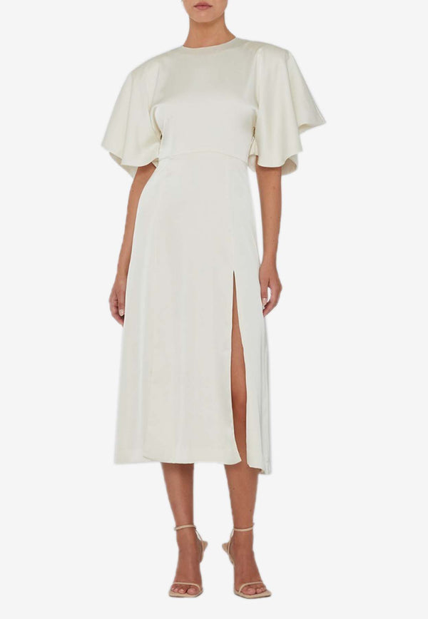 ROTATE Short-Sleeved Satin Midi Dress White 112167857WHITE