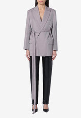 Victoria Beckham Belted Wool Blazer Gray 1125WJK006092AWO/Q_VIBEC-QU