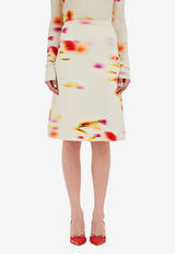 Ferragamo Blossom Print Knee-Length Skirt 112964 S 781155 MASCARPONE/RED