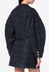 ROTATE Sequined Embellishment Bouclé Cropped Jacket Navy 1141971725PL/R_ROTAT-1725