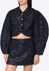 ROTATE Sequined Embellishment Bouclé Cropped Jacket Navy 1141971725PL/R_ROTAT-1725