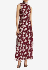 ROTATE Floral Embroidered High-Neck Maxi Dress Burgundy 1145132934_PRINTED