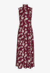 ROTATE Floral Embroidered High-Neck Maxi Dress Burgundy 1145132934_PRINTED