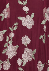 ROTATE Floral Embroidered High-Neck Maxi Dress Burgundy 1145132934_PRINTED