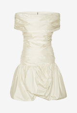 ROTATE Off-Shoulder Mini Silk Dress Cream 114678857_OFF-WHITE