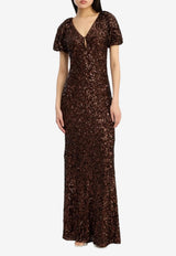 ROTATE V-neck Sequined Maxi Dress Brown 1149272910_COFFEE