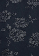 ROTATE Floral Jacquard Puff-Sleeved Midi Dress Navy 1151172318_DARK BLUE
