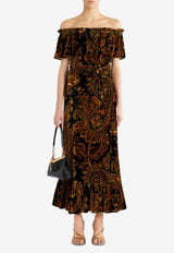Etro Paisley Off-Shoulder Velvet Maxi Dress 11635-5002 0001 Multicolor