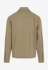 Moncler Logo-Patched Zip-Up Shirt Brown