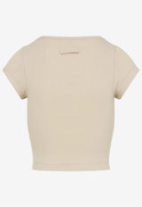Jean Paul Gaultier Logo-Patched Cropped Top Beige