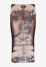 Jean Paul Gaultier Safe Sex Tattoo Midi Skirt Brown