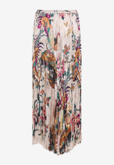 Floral Print Asymmetric Silk Midi Skirt
