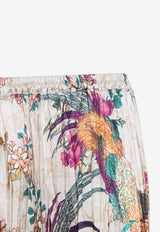 Floral Print Asymmetric Silk Midi Skirt