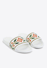 Terry Laurel-Embroidered Rubber Slides