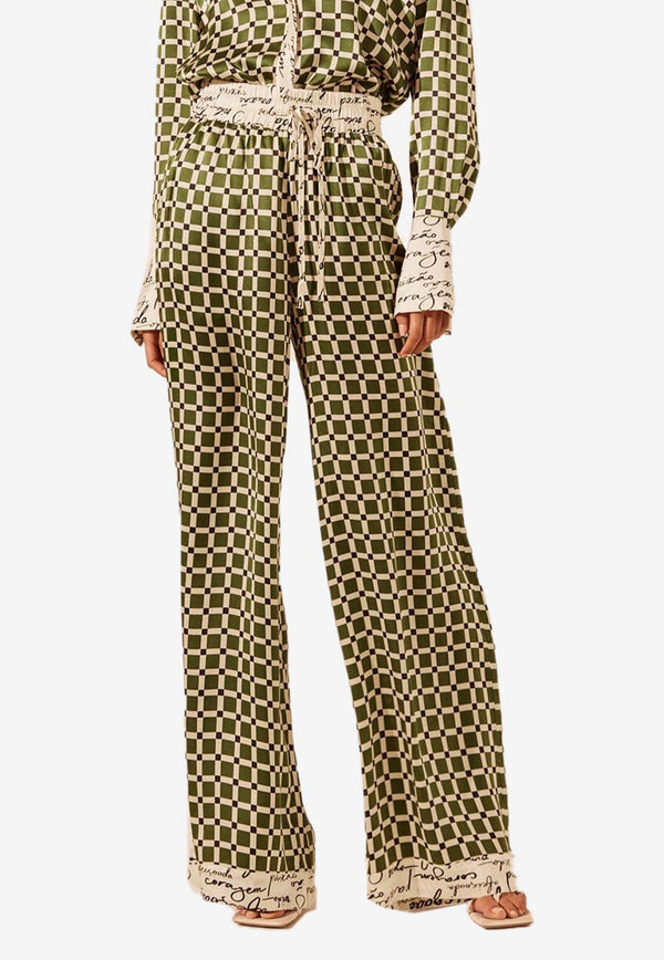 Shona Joy Kahlo Wide-Leg Silk Pants Multicolor 1242095GREEN MULTI