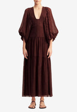 Shona Joy Aanika Balloon-Sleeved Midi Dress 1255295_BROWN