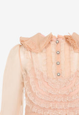 فستان قصير مطرز من الحرير