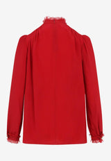 Lace-Insert Silk Blouse