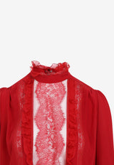 Lace-Insert Silk Blouse