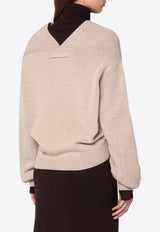 Victoria Beckham V-neck Sweater in Wool and Cashmere Sand 1325KJU006421AWO/R_VIBEC-SA