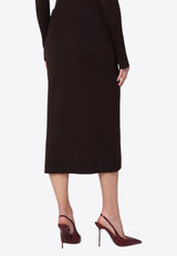 Victoria Beckham Midi Skirt in Wool-Blend Chocolate 1325KSK006604AWO/R_VIBEC-DC