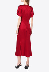 Victoria Beckham Draped Midi Dress with Gathered-Waist Red 1325WDR005195DVI/R_VIBEC-RO