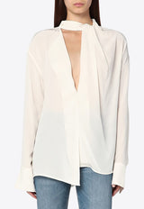 Victoria Beckham Draped Asymmetric Silk Blouse Ivory 1325WSH006594ASI/R_VIBEC-IV