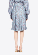 Salvatore Ferragamo Printed Silk Knee-Length Skirt Blue 13A890 S 759460 FONDO CORN