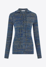 Ferragamo V-neck Knitted Polo Sweater Blue 13H166 E 786029 TONIKLEINBLUEMULT