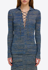 Ferragamo V-neck Knitted Polo Sweater Blue 13H166 E 786029 TONIKLEINBLUEMULT