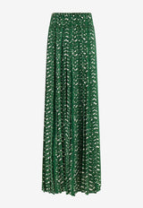 Ferragamo Tropical Forest Pleated Maxi Skirt Green 13H208 S 785398 GREEN